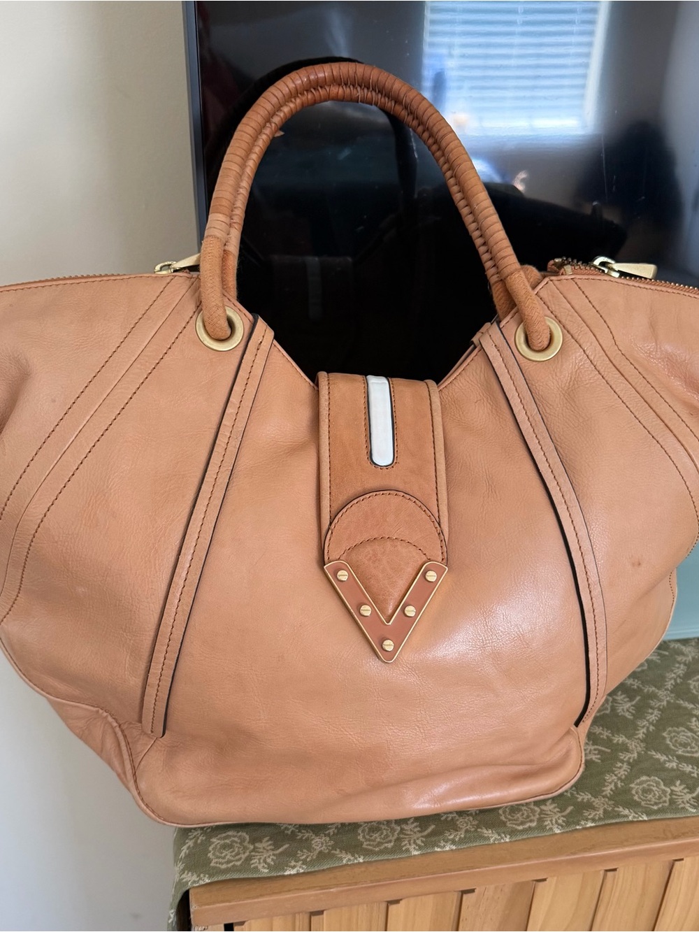Pour La Victoire-Cowhide Leather-Tan Hobo-Satchel-Designer-Fall-Excellent Cond.